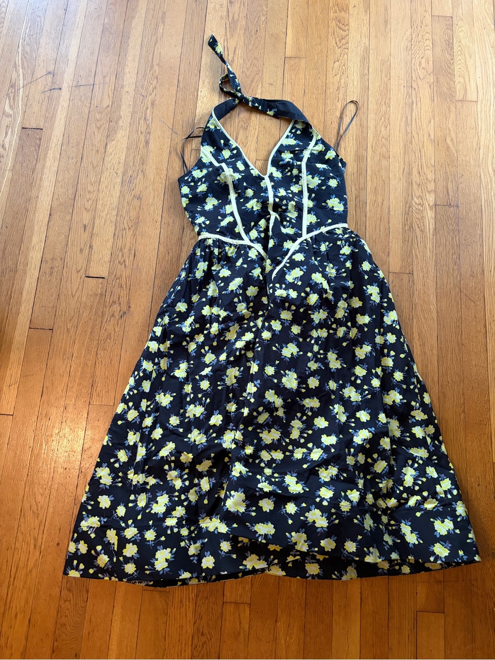 Anthropologie Halter Drop Waist Dress with Yellow Piping